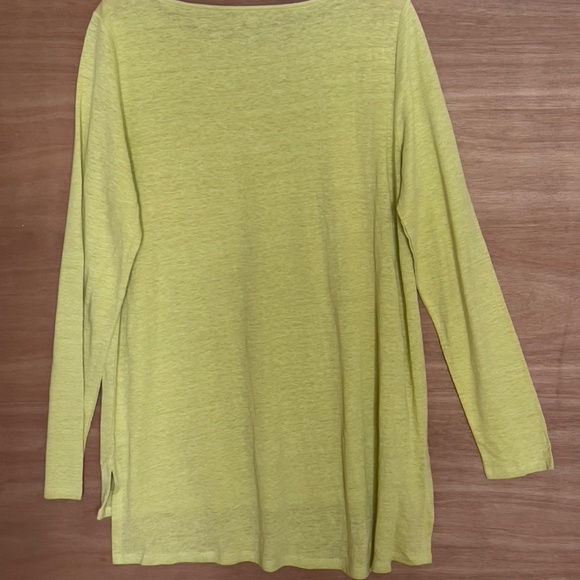 Eileen Fisher 100% organic linen yellow long sleeve tunic sz M boat neck hi low - Picture 5 of 6